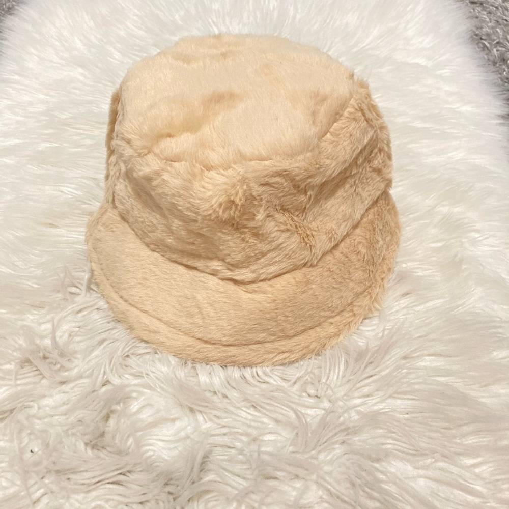 Beige Faux Fur Bucket Hat